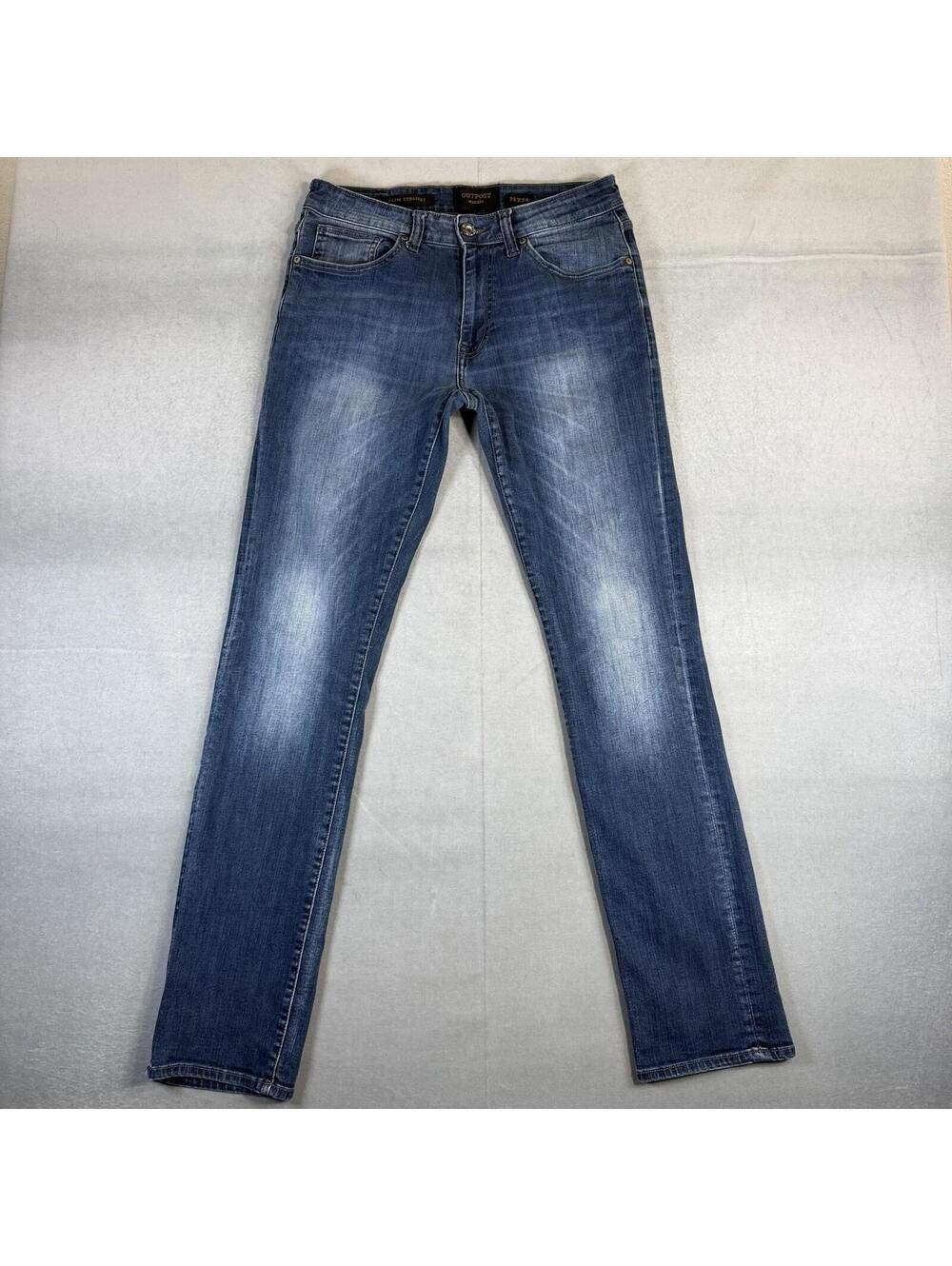 Outpost Makers Jeans Mens 32x34 Blue Slim Straight Dark Wash Stretch Denim